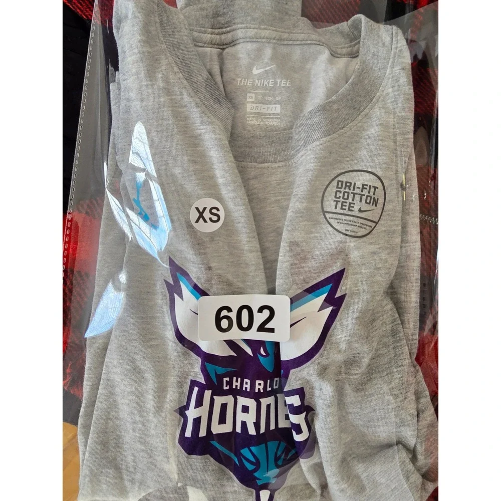 Kids Nike Jordan Charlotte Hornets Dri Fit‎ Cotton Tee Long Sleeve Gray XS